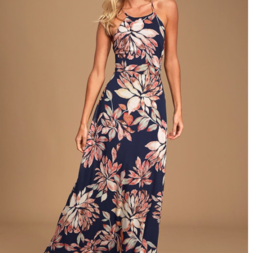 Lulus Navy Blue Floral Print Maxi Dress